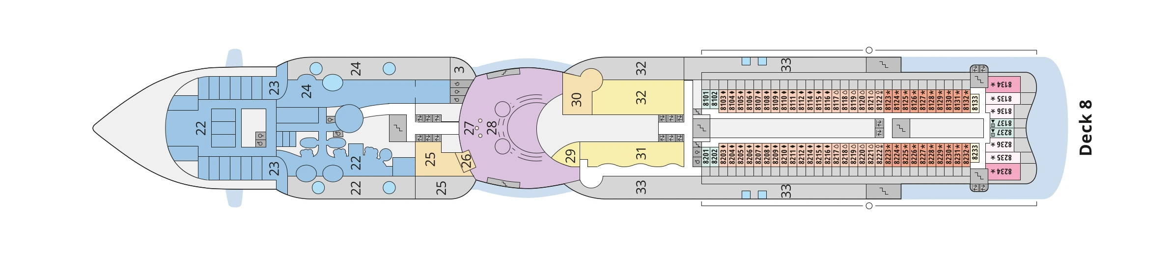 Deckplan von AIDAprima – Deck 8